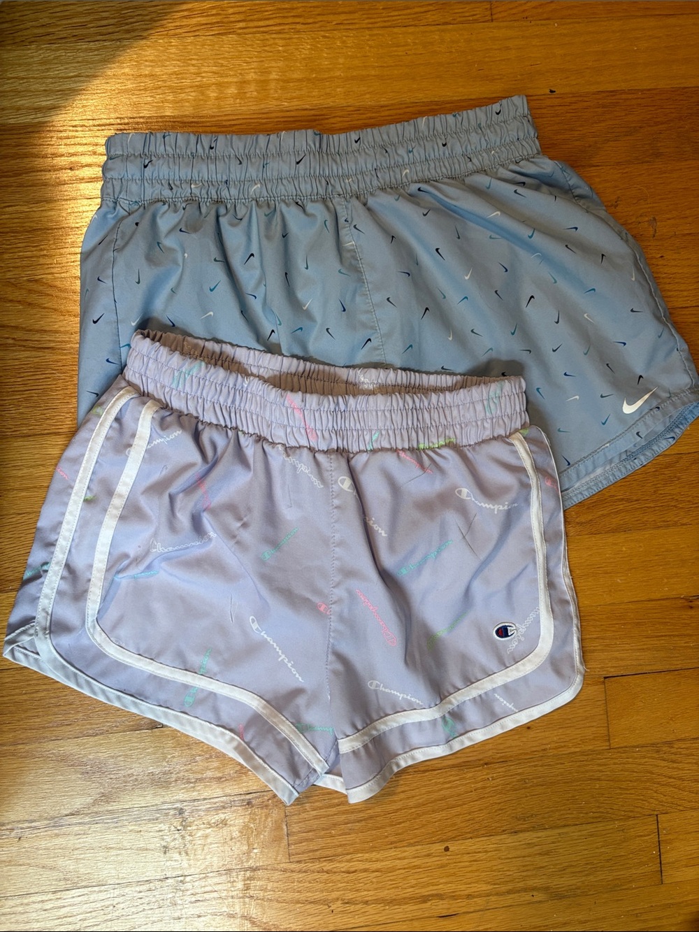 TWO PAIR - girls athletic shorts: Nike Dri-fit and Champion size large